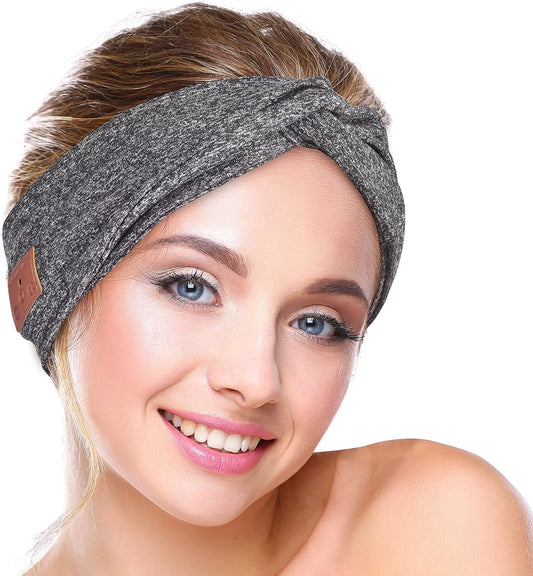 Bluetooth Headband for Women, HD Speakers Bluetooth 5.0 Wireless Headband Headphones, Fashion Grey Head Band with Knotted/Twist Design for Yoga, Workout, Running, Sports, Gift(Purple)